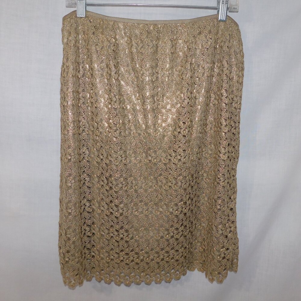 Calvin Klein Liquid Gold Knit Overlay Skirt Above The Knee Womens 14